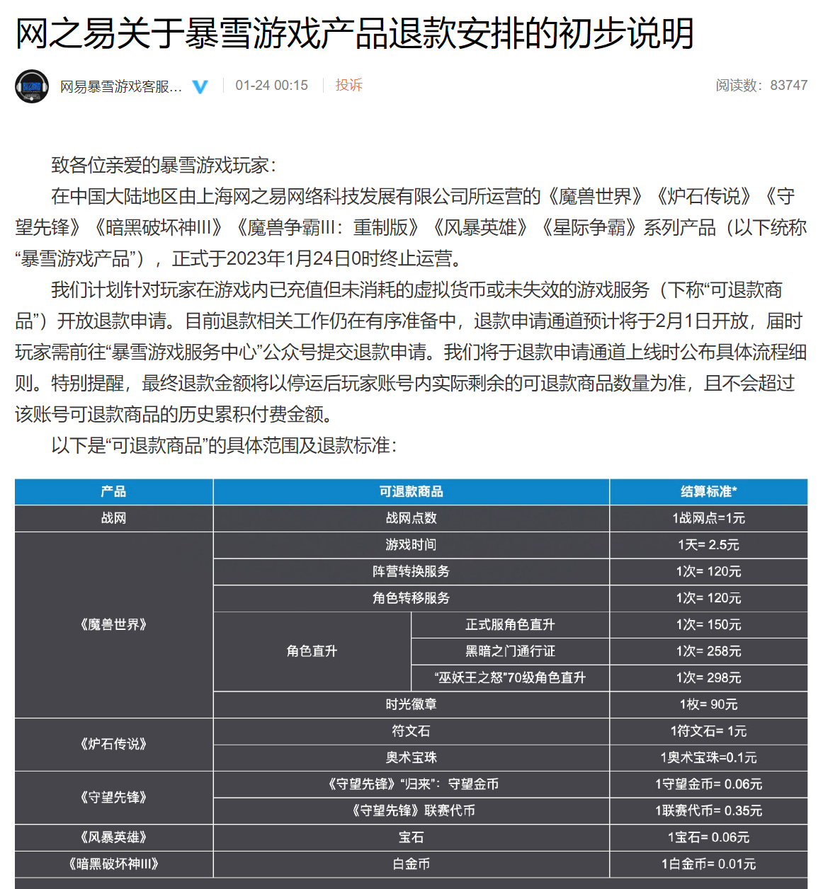 PG電子官方網(wǎng)站網(wǎng)易暴雪游戲國(guó)服正式停服 游戲假造貨泉退款申請(qǐng)通道克日開放(圖1)